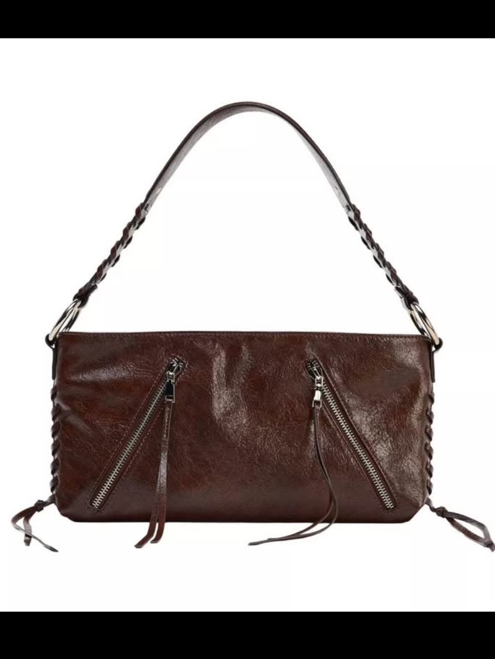 Zara Dark Brown Leather Shoulder Bag with Braided Strap